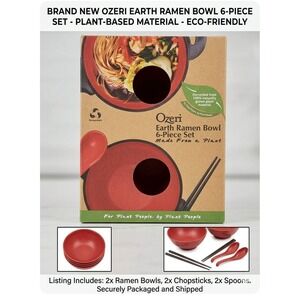 Ozeri Earth Ramen Bowl 6-Piece Set Red Plant-Based Eco-Friendly RB2-RD NEW